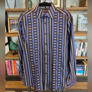 Men's Striped Button-Up Dress Shirt, Size M